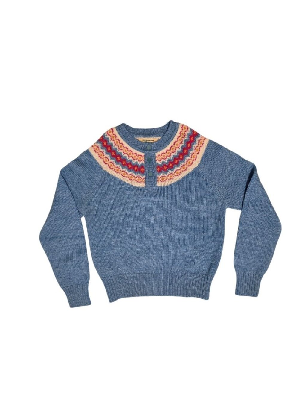 Vtg 70s Kmart Fair Isle Henley Sweater M Pastel Blue Diamond Yoke Raglan GUC